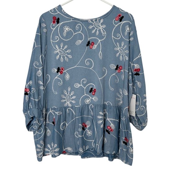 Ana & Rose Cherry Floral Embroidered Peplum Tunic Top NWT (2X) - Picture 6 of 14